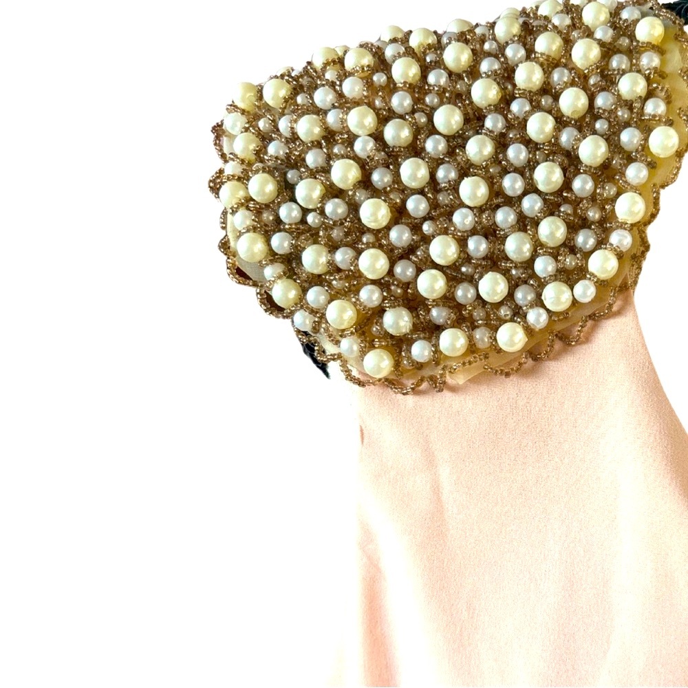 Ark & Co Pearl Shoulder Embroidered Beaded Dress Pink Peach Gold Size Large - Picture 3 of 5